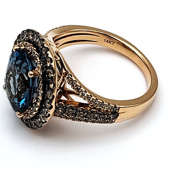 Le Vian Deep Sea Blue Topaz & Diamond Ring, 14kt Rose Gold Size 7 - Picture 3 of 8